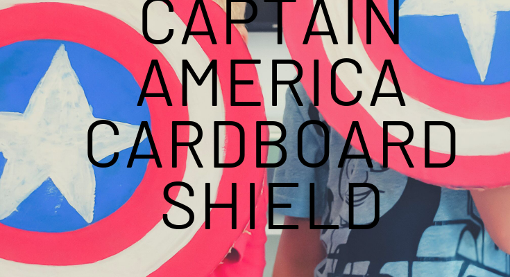 kids holding a handmade Captain America cardboard shield